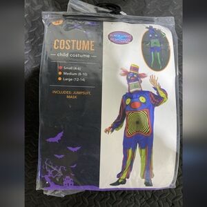 Boy's Black Light Responsive Scary Clown Costume Size S ( 4 - 6 )